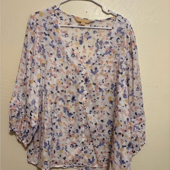 Cream 3/4 Sleeve Wrap Blouse with Relaxed Fit - Picture 1 of 8